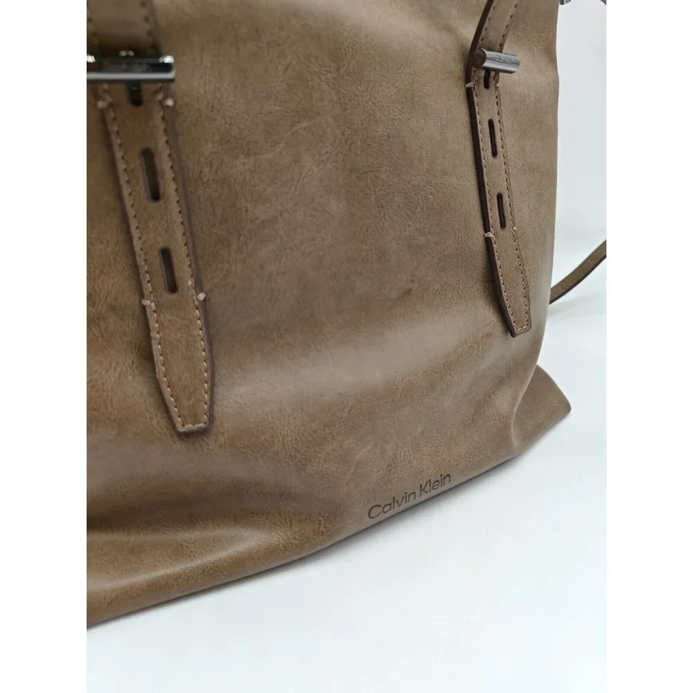 Calvin Klein Aurora Faux Leather Convertible Tote Backpack- Brown/taupe